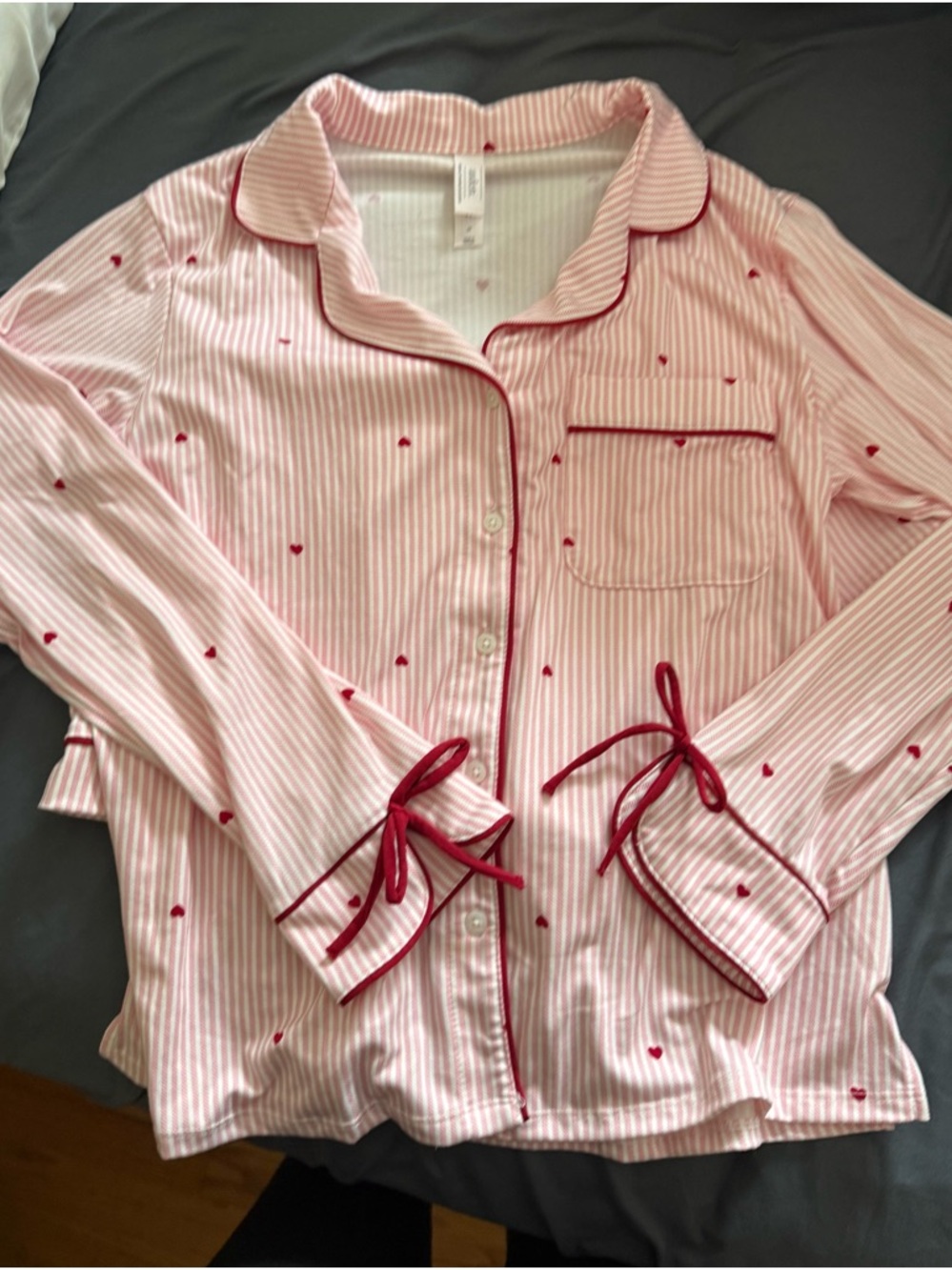 Auden Pink Striped Pajama Set with Red Heart Accents & shorts - Picture 3 of 15